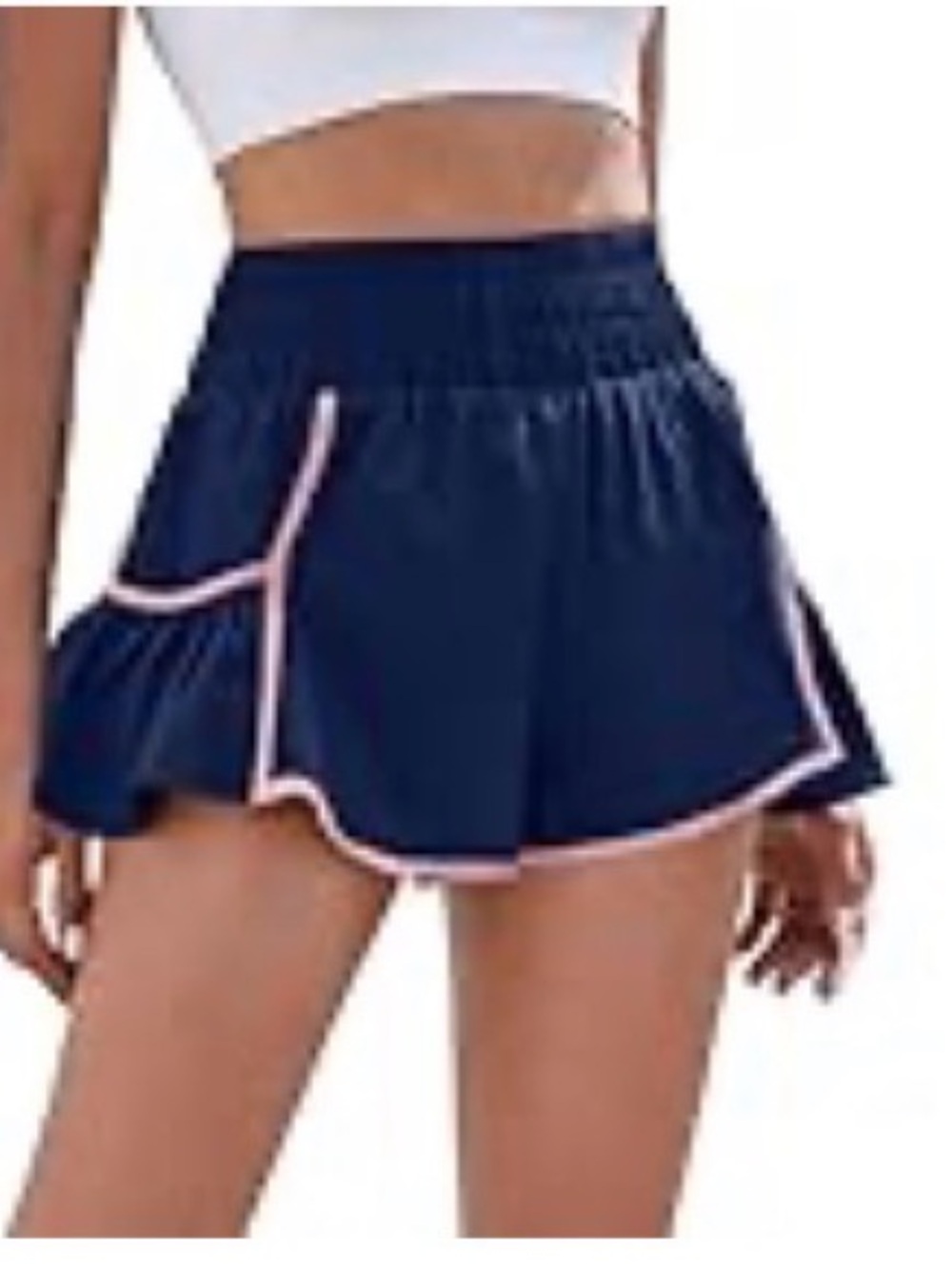 Navy Ruffle Trim Women's Shorts